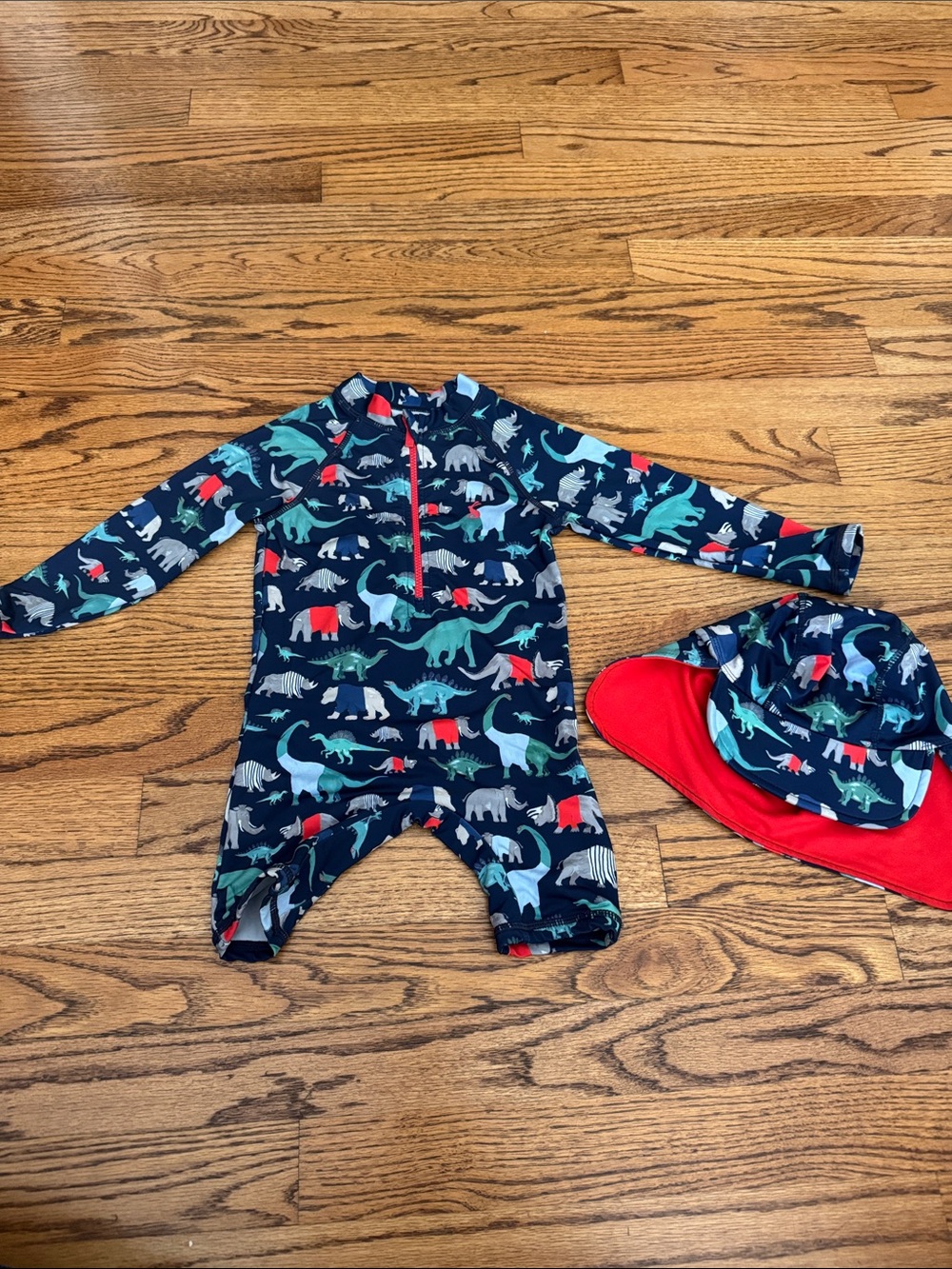 Joules Toddler Swim- Navy Dinosaur Infant Rash Guard One Piece with Sun Hat